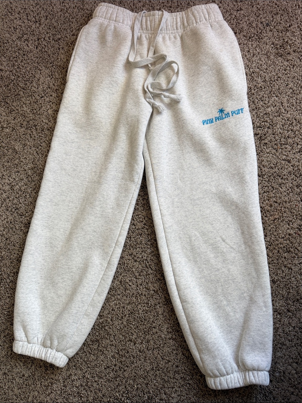 Pink Palm Puff Sweatpants Heather White Blue Logo Size Short/XS